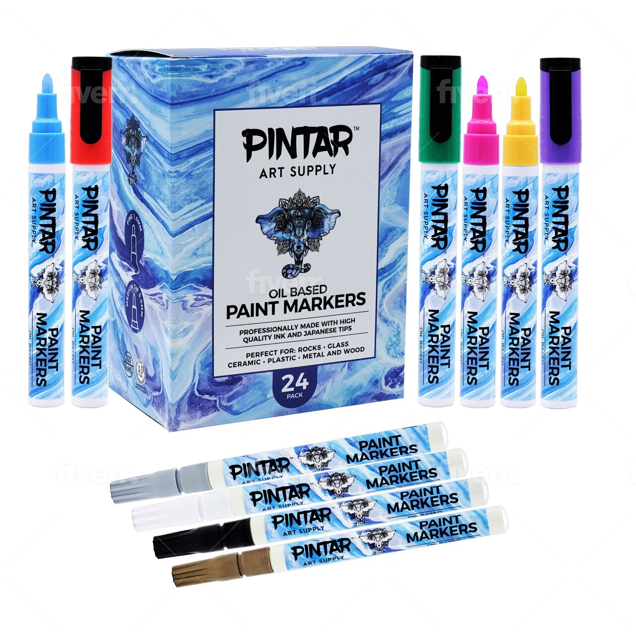 Pintar Oil Based Paint Markers - 24 Pack with 20 (5 mm Tips) &#x26; 4 (1 mm Tips)